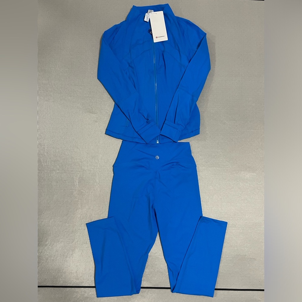 lululemon athletica Electric Blue Bomber Jacket and Leggings Set